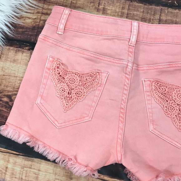 Bright Pink Lace Detail Denim Shorts Jean - Picture 2 of 8